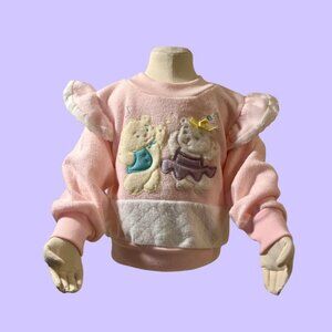 Vintage Toddler Crewneck Sweatshirt Baby Pink Bear and Kitty  Appliqué
